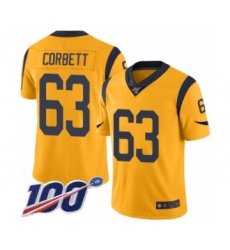 Men's Los Angeles Rams #63 Austin Corbett Limited Gold Rush Vapor Untouchable 100th Season Football Jersey