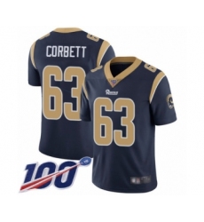 Men's Los Angeles Rams #63 Austin Corbett Navy Blue Team Color Vapor Untouchable Limited Player 100th Season Football Jersey