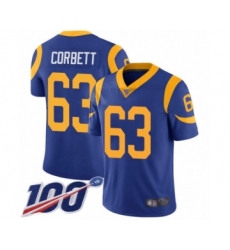 Men's Los Angeles Rams #63 Austin Corbett Royal Blue Alternate Vapor Untouchable Limited Player 100th Season Football Jersey