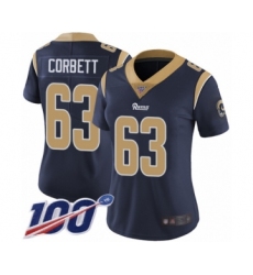 Women's Los Angeles Rams #63 Austin Corbett Navy Blue Team Color Vapor Untouchable Limited Player 100th Season Football Jersey