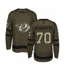 Men's Nashville Predators #70 Egor Afanasyev Authentic Green Salute to Service Hockey Jersey