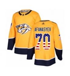 Youth Nashville Predators #70 Egor Afanasyev Authentic Gold USA Flag Fashion Hockey Jersey