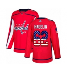Men's Washington Capitals #62 Carl Hagelin Authentic Red USA Flag Fashion Hockey Jersey