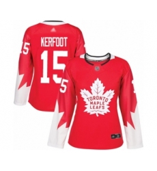 Women's Toronto Maple Leafs #15 Alexander Kerfoot Authentic Red Alternate Hockey Jersey