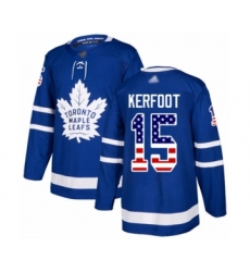 Youth Toronto Maple Leafs #15 Alexander Kerfoot Authentic Royal Blue USA Flag Fashion Hockey Jersey