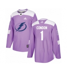 Men's Tampa Bay Lightning #1 Mike Condon Authentic Purple Fights Cancer Practice Hockey Jersey