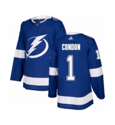 Youth Tampa Bay Lightning #1 Mike Condon Authentic Royal Blue Home Hockey Jersey