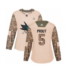 Women's San Jose Sharks #5 Dalton Prout Authentic Camo Veterans Day Practice Hockey Jersey