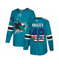 Men's San Jose Sharks #49 Artemi Kniazev Authentic Teal Green USA Flag Fashion Hockey Jersey