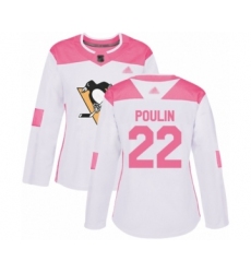 Women's Pittsburgh Penguins #22 Samuel Poulin Authentic White Pink Fashion Hockey Jersey