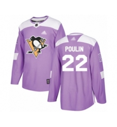 Youth Pittsburgh Penguins #22 Samuel Poulin Authentic Purple Fights Cancer Practice Hockey Jersey