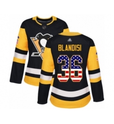 Women's Pittsburgh Penguins #36 Joseph Blandisi Authentic Black USA Flag Fashion Hockey Jersey