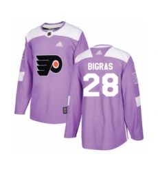 Men's Philadelphia Flyers #28 Chris Bigras Authentic Purple Fights Cancer Practice Hockey Jersey