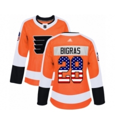Women's Philadelphia Flyers #28 Chris Bigras Authentic Orange USA Flag Fashion Hockey Jersey