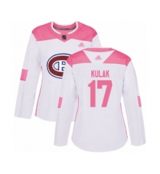 Women's Montreal Canadiens #17 Brett Kulak Authentic White Pink Fashion Hockey jersey