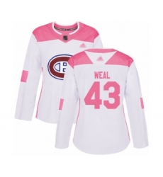 Women's Montreal Canadiens #43 Jordan Weal Authentic White  Pink Fashion Hockey Jersey