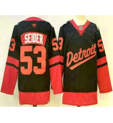 Men's Detroit Red Wings #53 Moritz Seider Black 2025 Stadium Series Stitched Jersey