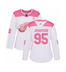 Women's Detroit Red Wings #95 Albert Johansson Authentic White Pink Fashion Hockey Jersey