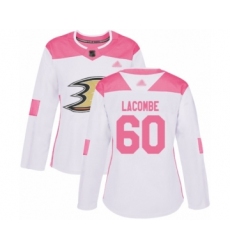 Women's Anaheim Ducks #60 Jackson Lacombe Authentic White Pink Fashion Hockey Jersey