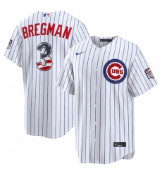 Men's Chicago Cubs #3 Alex Bregman White 2026 USA 250 Fourth of July Home Stadium Stitched Baseball Jersey