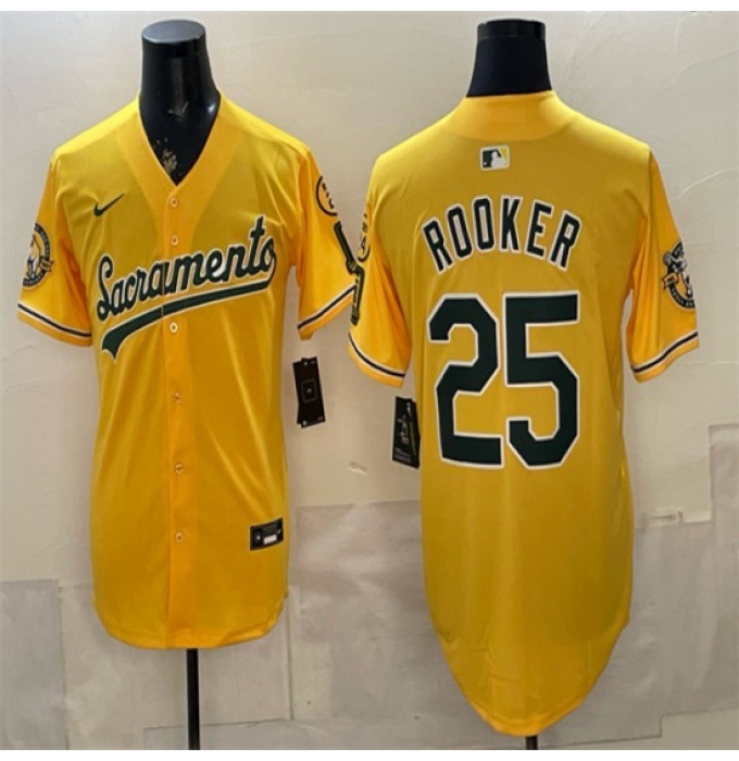 Men's Oakland Athletics #25 Brent Rooker 2026 Yellow Alternate Sacramento Celebrating 125 Years Vapor Limited Stitched Baseball Jersey