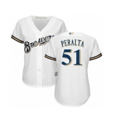 Women's Milwaukee Brewers #51 Freddy Peralta Authentic White Home Cool Base Baseball Player Jersey