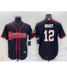 Men's Tampa Bay Buccaneers #12 Tom Brady Black Cool Base Stitched Baseball Jersey