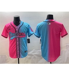 Men's Los Angeles Dodgers Blank Pink Blue Limited Stitched Baseball Jersey