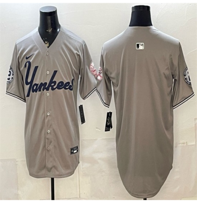 Men's New York Yankees Blank Grey With Patch Limited Stitched Baseball Jersey