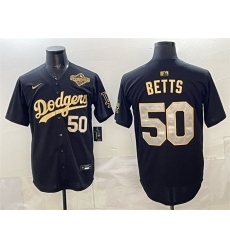 Men's Los Angeles Dodgers #50 Mookie Betts Black Gold 2025 World Series Limited Stitched Baseball Jersey