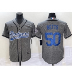 Men's Los Angeles Dodgers #50 Mookie Betts Grey Gridiron Cool Base Stitched Baseball Jersey