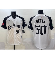 Men's Los Angeles Dodgers #50 Mookie Betts White Black Mexico 2025 LA Gothic Style With Fernando Vapor Premier Limited Stitched Baseball Jersey