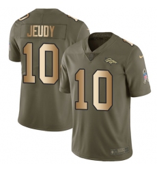 Men's Denver Broncos #10 Jerry Jeudy Olive Gold Stitched Limited 2017 Salute To Service Jersey