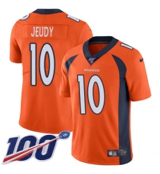 Youth Denver Broncos #10 Jerry Jeudy Orange Team Color Stitched 100th Season Vapor Untouchable Limited Jersey