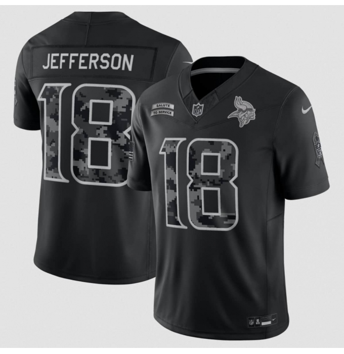 Men's Minnesota Vikings #18 Justin Jefferson Black 2026 F.U.S.E. Salute to Service Limited Football Stitched Jersey