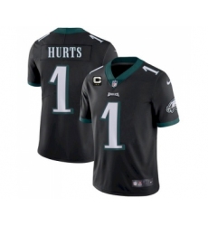 Men's Eagles 2022 #1 Jalen Hurts Black With 2-star C Patch Vapor Untouchable Limited Stitched NFL Jersey