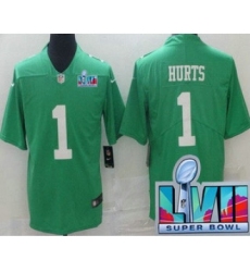 Men's Philadelphia Eagles #1 Jalen Hurts Limited Green Rush Super Bowl LVII Vapor Jersey