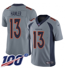 Men's Denver Broncos #13 KJ Hamler Gray Stitched Limited Inverted Legend 100th Season Jersey