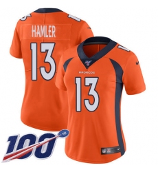 Women's Denver Broncos #13 KJ Hamler Orange Team Color Stitched 100th Season Vapor Untouchable Limited Jersey