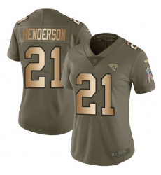 Women's Jacksonville Jaguars #21 C.J. Henderson Olive Gold Stitched Limited 2017 Salute To Service Jersey