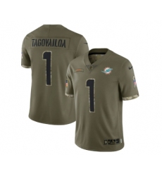 Men's Miami Dolphins #1 Tua Tagovailoa 2022 Olive Salute To Service Limited Stitched Jersey