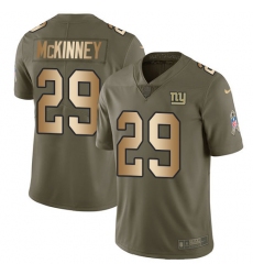 Men's New York Giants #29 Xavier McKinney Olive Gold Stitched Limited 2017 Salute To Service Jersey