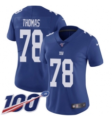 Women's New York Giants #78 Andrew Thomas Royal Blue Team Color Stitched NFL 100th Season Vapor Untouchable Limited Jersey