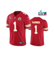 Men's Kansas City Chiefs #1 Jerick McKinnon Red Super Bowl LVII Patch Vapor Untouchable Limited Stitched Jersey