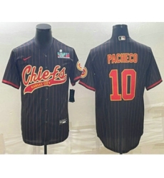 Men's Kansas City Chiefs #10 Isiah Pacheco Black Pinstripe With Super Bowl LVII Patch Cool Base Stitched Baseball Jersey