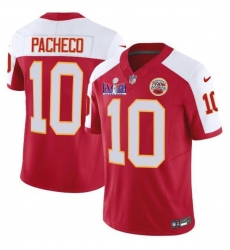 Men's Kansas City Chiefs #10 Isiah Pacheco Red White 2024 F.U.S.E. Super Bowl LVIII Vapor Untouchable Limited Football Stitched Jersey
