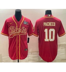 Men's Kansas City Chiefs #10 Isiah Pacheco Red With Super Bowl LVII Patch Cool Base Stitched Baseball Jersey