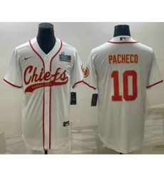 Men's Kansas City Chiefs #10 Isiah Pacheco White With Super Bowl LVII Patch Cool Base Stitched Baseball Jersey