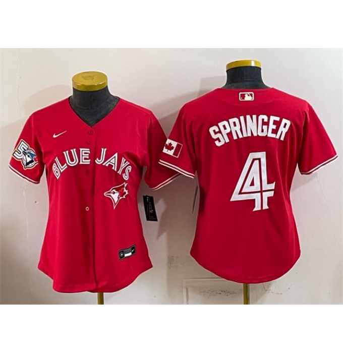 Youth Toronto Blue Jays #4 George Springer Red 50 Seasons Stitched Baseball Jersey