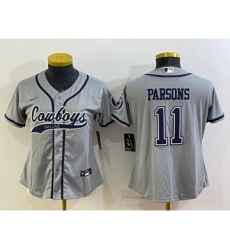 Women's Dallas Cowboys #11 Micah Parsons Grey With Patch Cool Base Stitched Baseball Jersey
